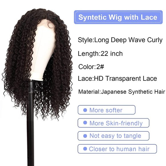 22 Inch T Part Natural Black Deep Curly Lace Front Wig - Picture 6 of 7